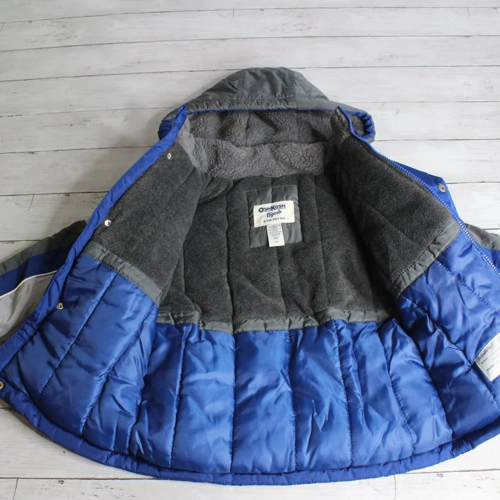 Oshkosh Boy's Hooded Winter Coat Youth Size S 4 Blue Gray Fleece Lined